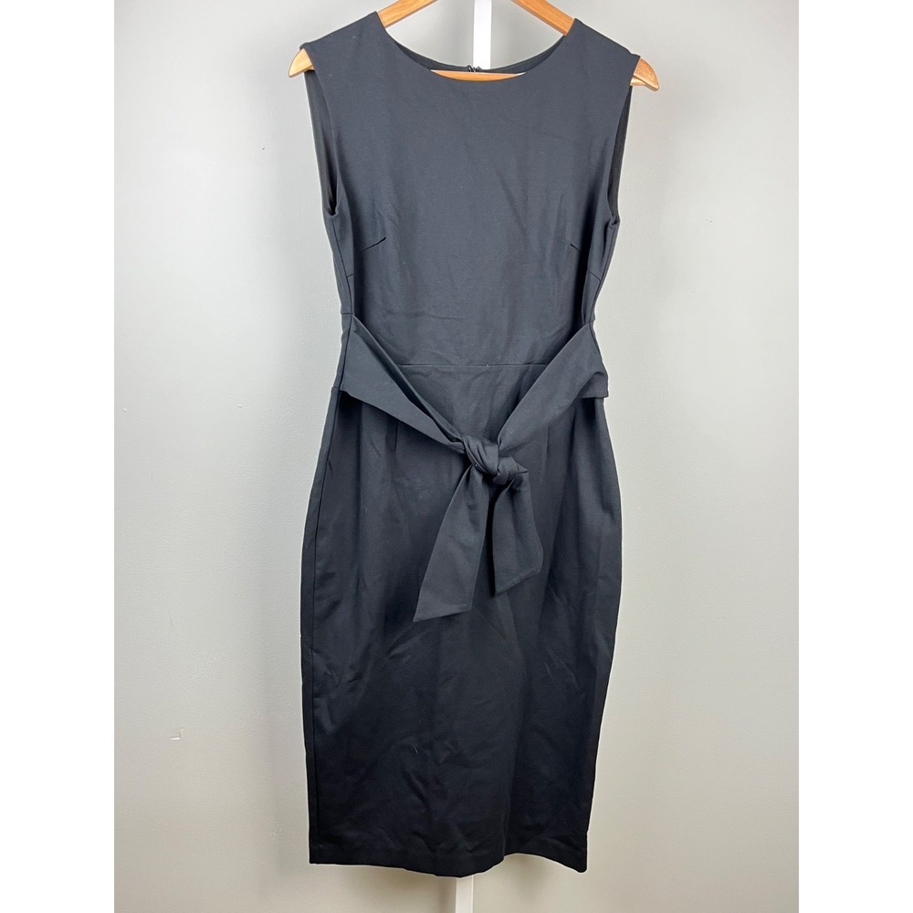 Boden Jessica Sheath Dress Womens 8R Ponte‎ Knit Black Sleeveless Tie Front